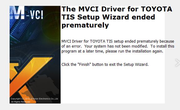 mvci driver for toyota tis setup wizard ended prematurely
